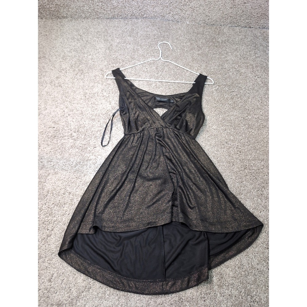 MM Couture by Miss Me Black Gold Sparkle Ruched Cutout‎ Back High Low Dress M